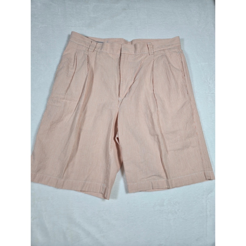 Cutter & Buck Mens‎ Orange Seersucker Pleated Shorts Size 33 Stripe Golf Preppy